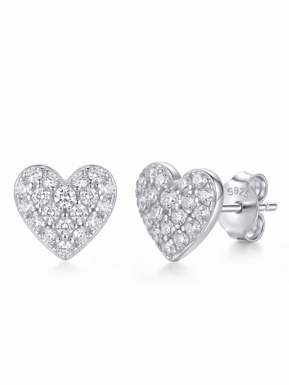Heart Stud Earrings, made with 925 Sterling Silver, Valentines Gift